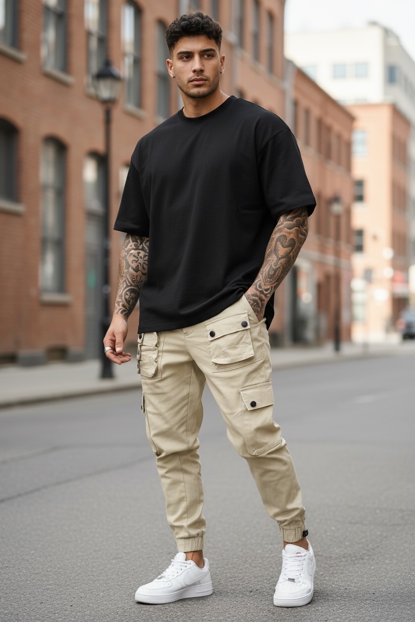 Pantaloni Trening Cargo Conici Bej | Stil & Confort - imagine 2