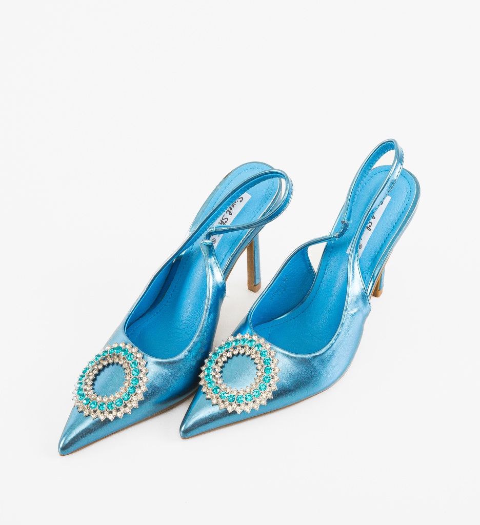 Pantofi dama Monic Albastri cu toc elegant - imagine 4