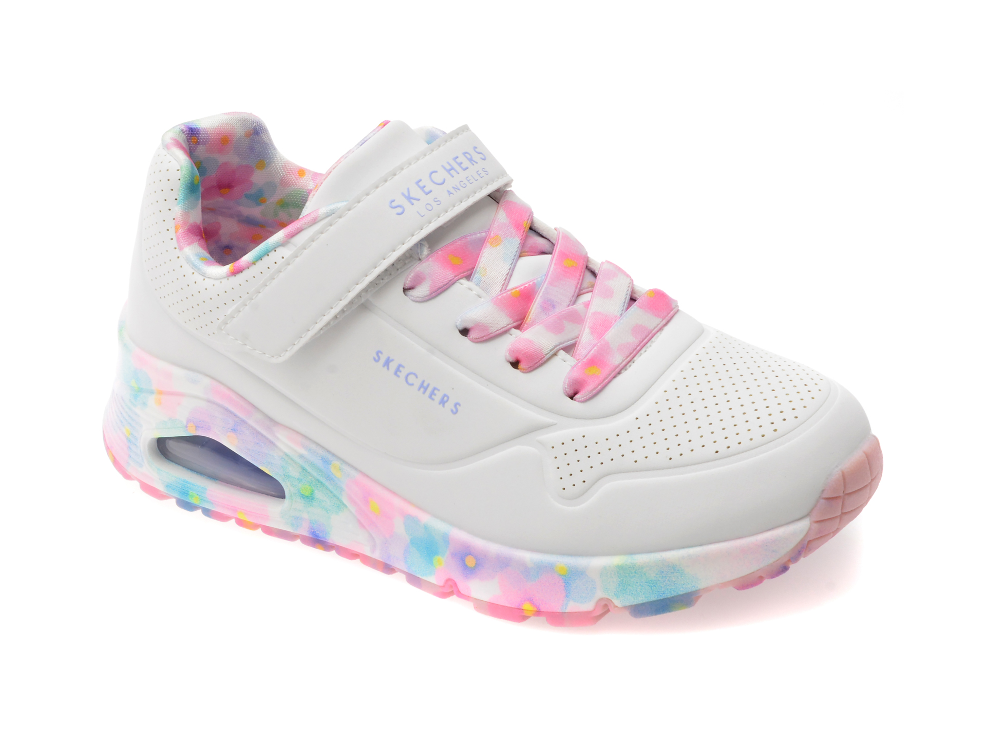 Pantofi Skechers Fetite Albi cu Velcro - Confort