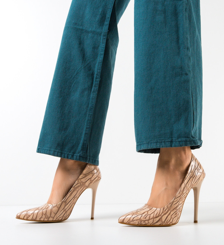 Pantofi cu Toc Kring Bej - Stil Feminin - imagine 4