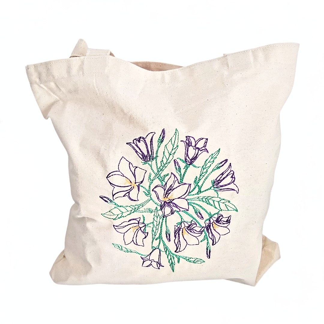 Traista de bumbac cu broderie model   buchet violete