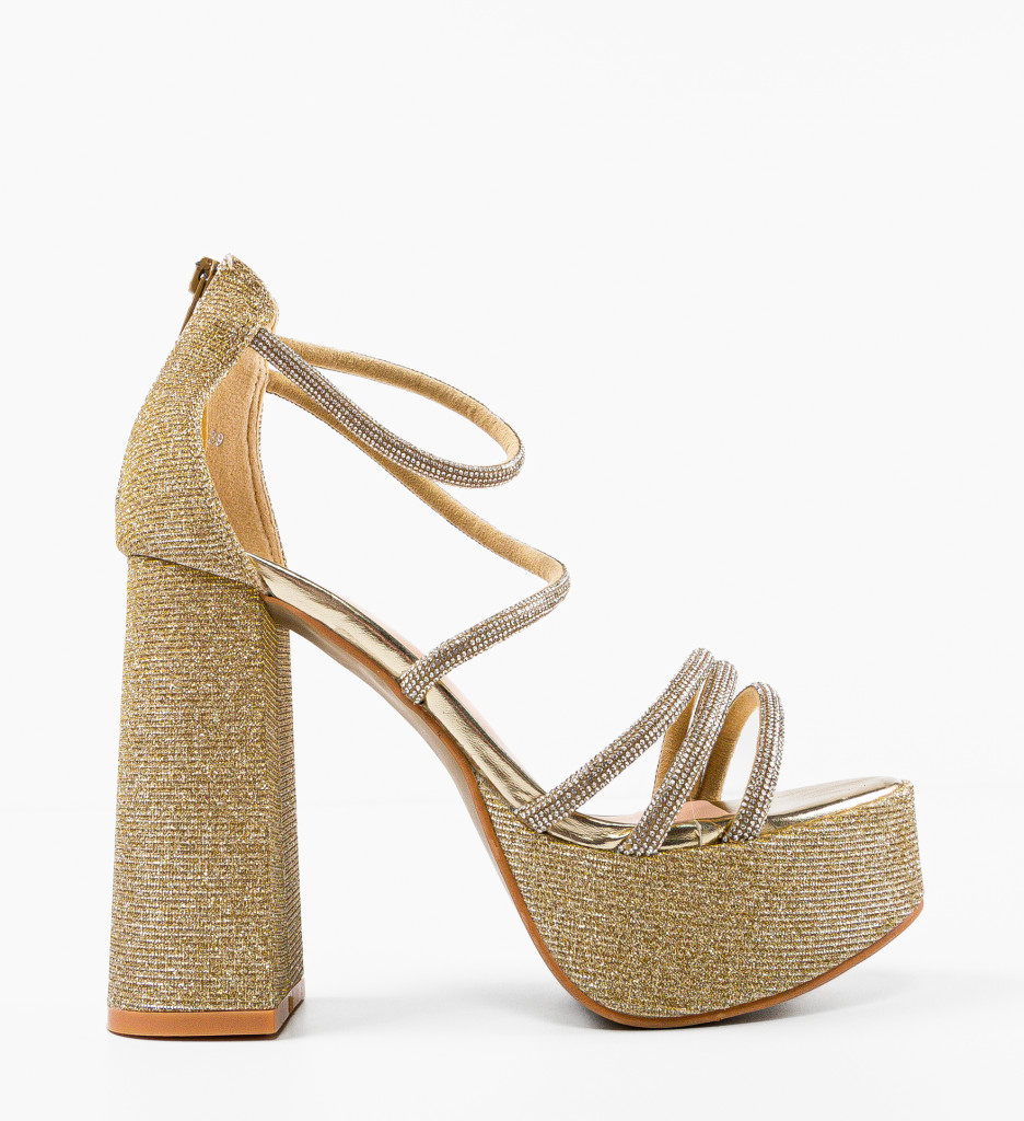 Sandale cu toc Asenneth Aurii | Elegante - imagine 4