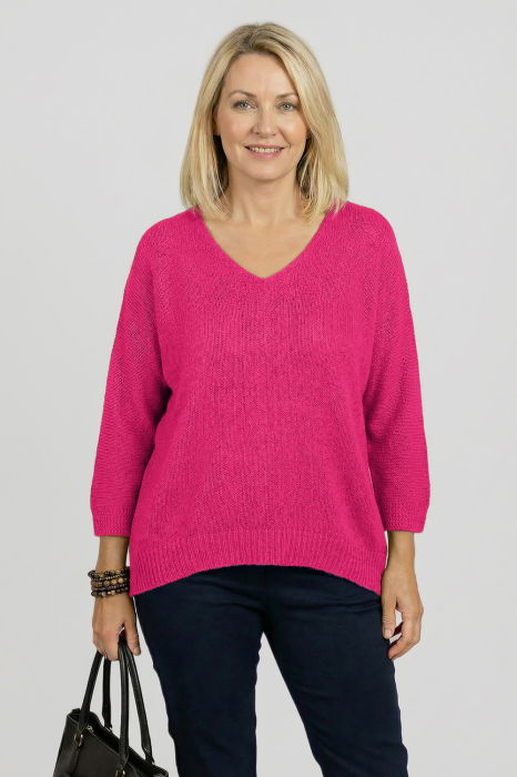 Pulover pufos Shopika fucsia | Maneca fluture