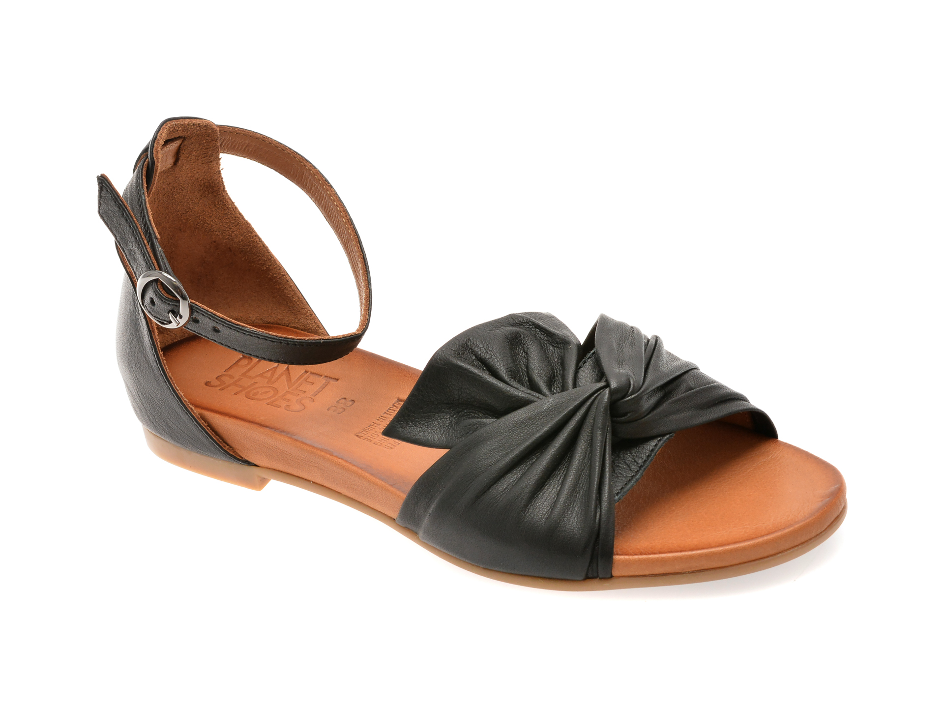 Sandale Planet Negre din Piele Naturala