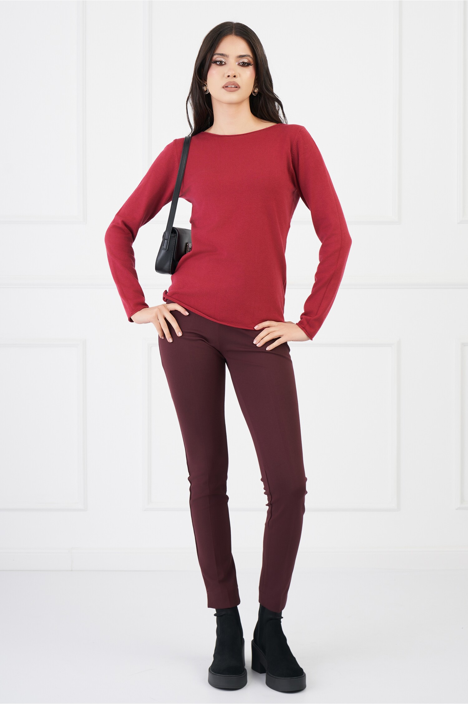 Pantaloni Mira Bordo Conici cu Talie Înaltă