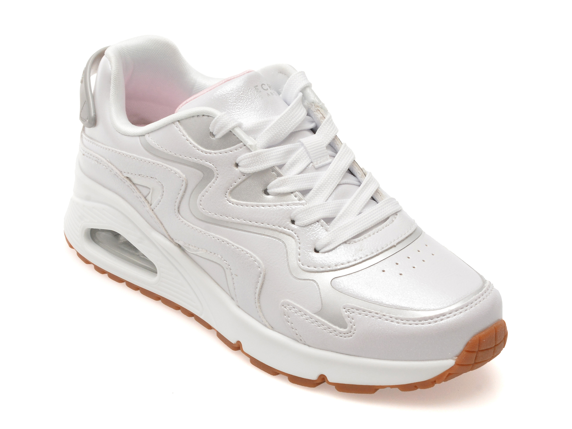 Pantofi Skechers Fetite Albi cu Velcro - Confort - imagine 2