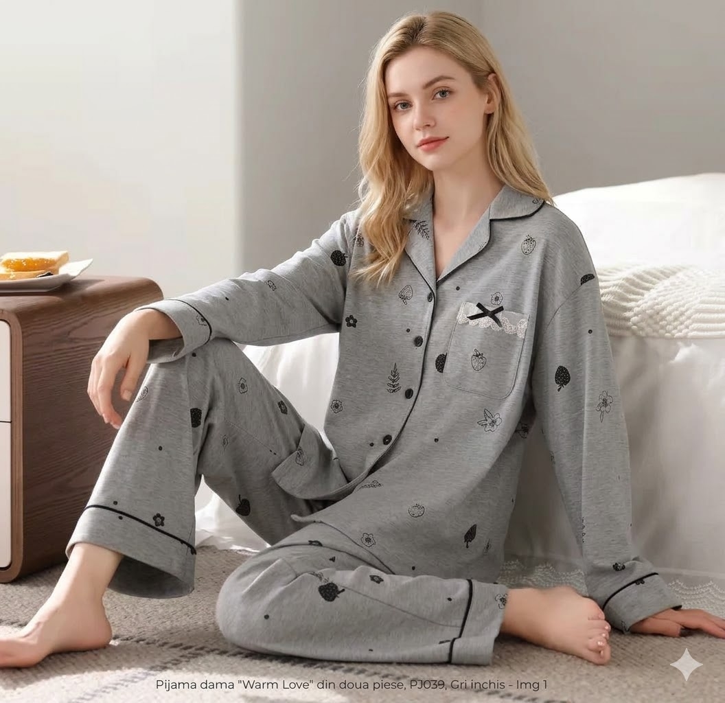Pijama Dama 2 Bucati 'Warm Love' Gri Inchis | Delis