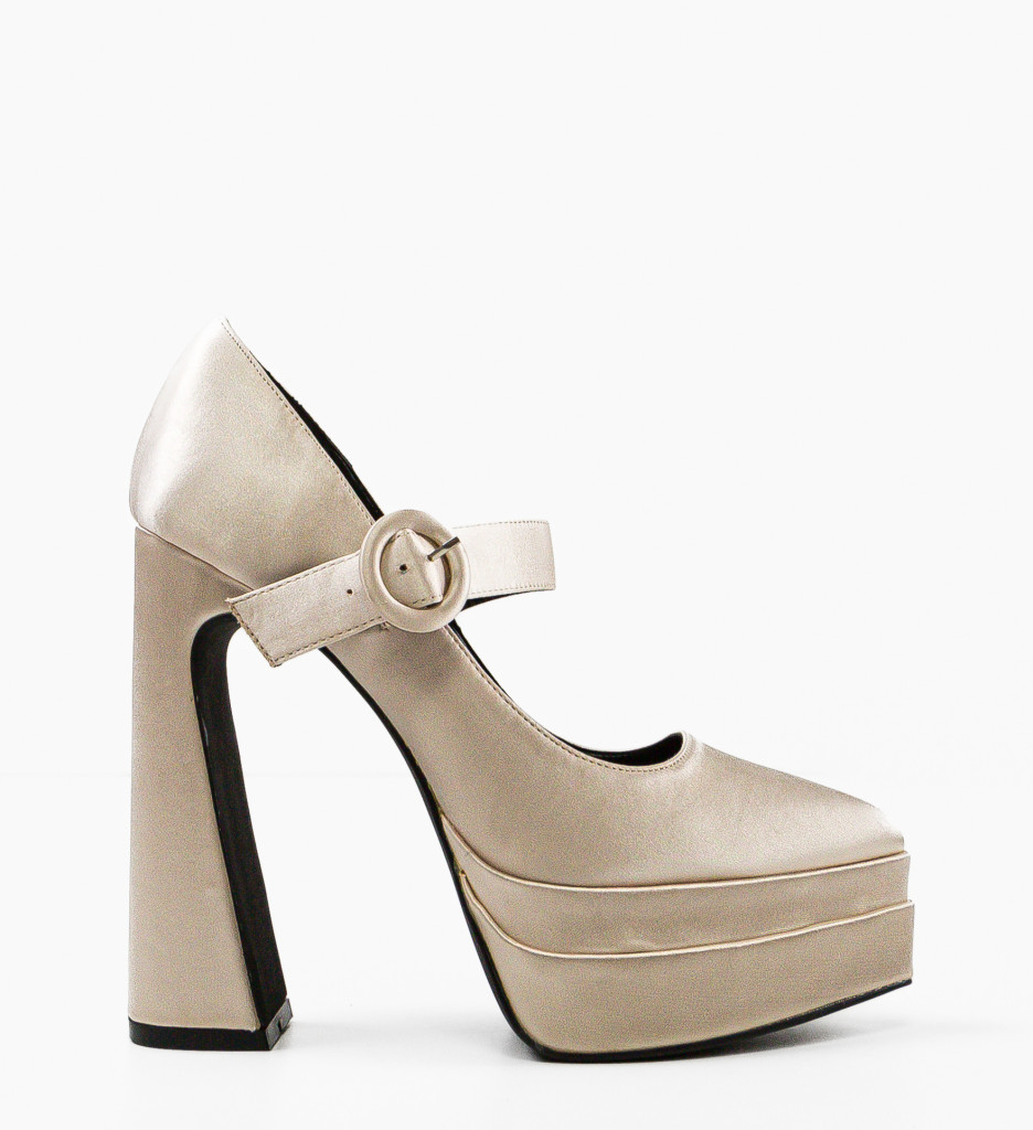 Pantofi Dama Fobol Bej cu Toc Eleganți - imagine 5