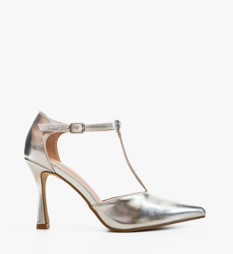 Pantofi dama Gyo Argintii cu toc eleganți - imagine 4