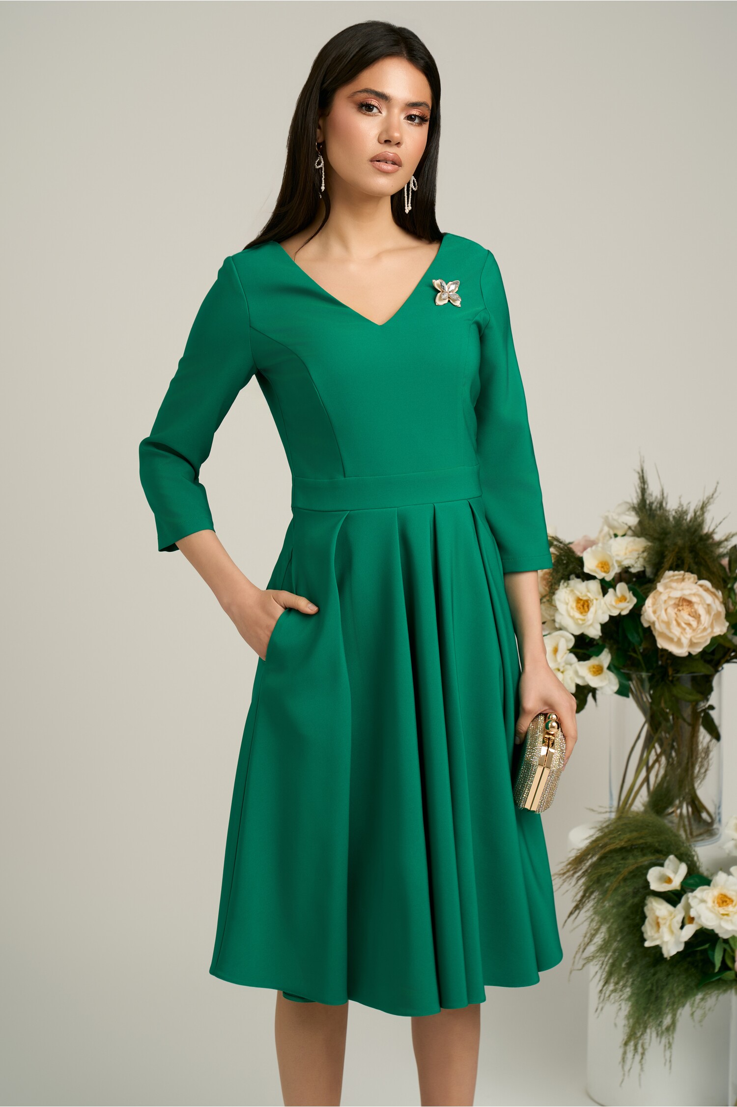 Rochie LaDonna Verde Midi Office Elegantă