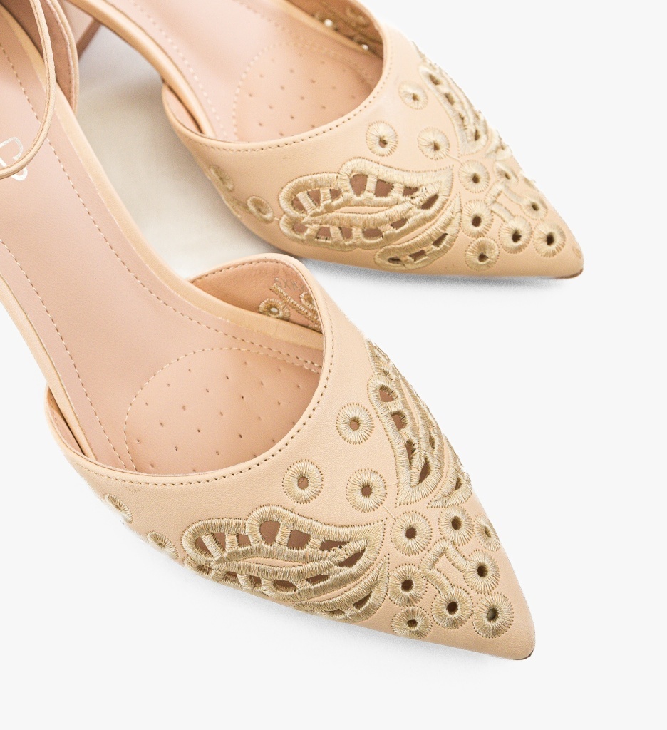 Pantofi Hahey Bej cu Toc Eleganți - imagine 2