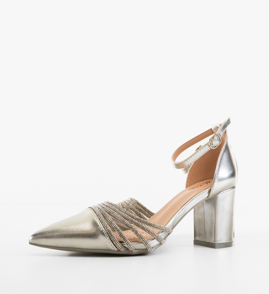 Pantofi Dama Meny Argintii cu Toc Eleganți - imagine 3