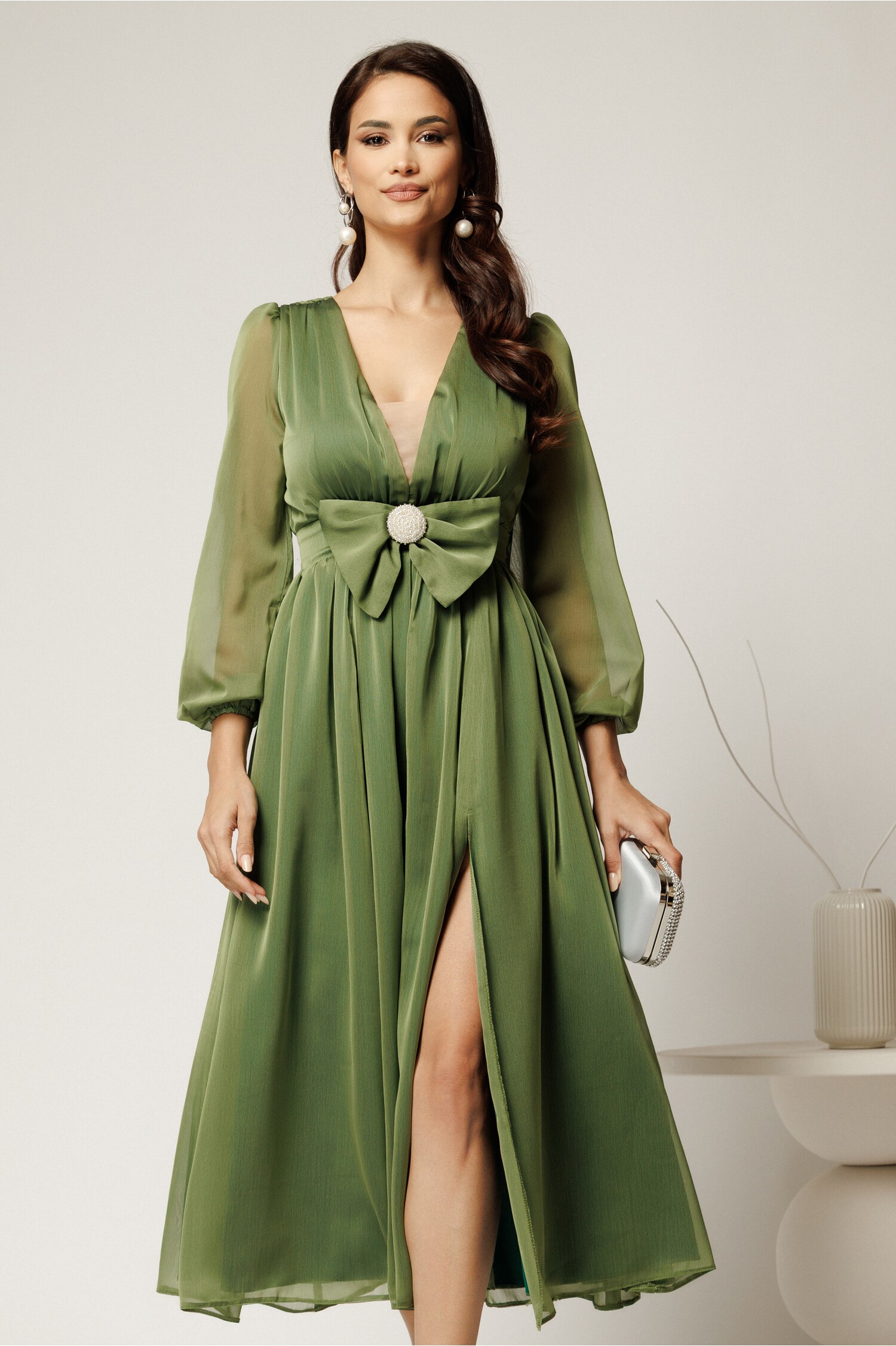 Rochie Verde Fistic Midi cu Funda DY Fashion