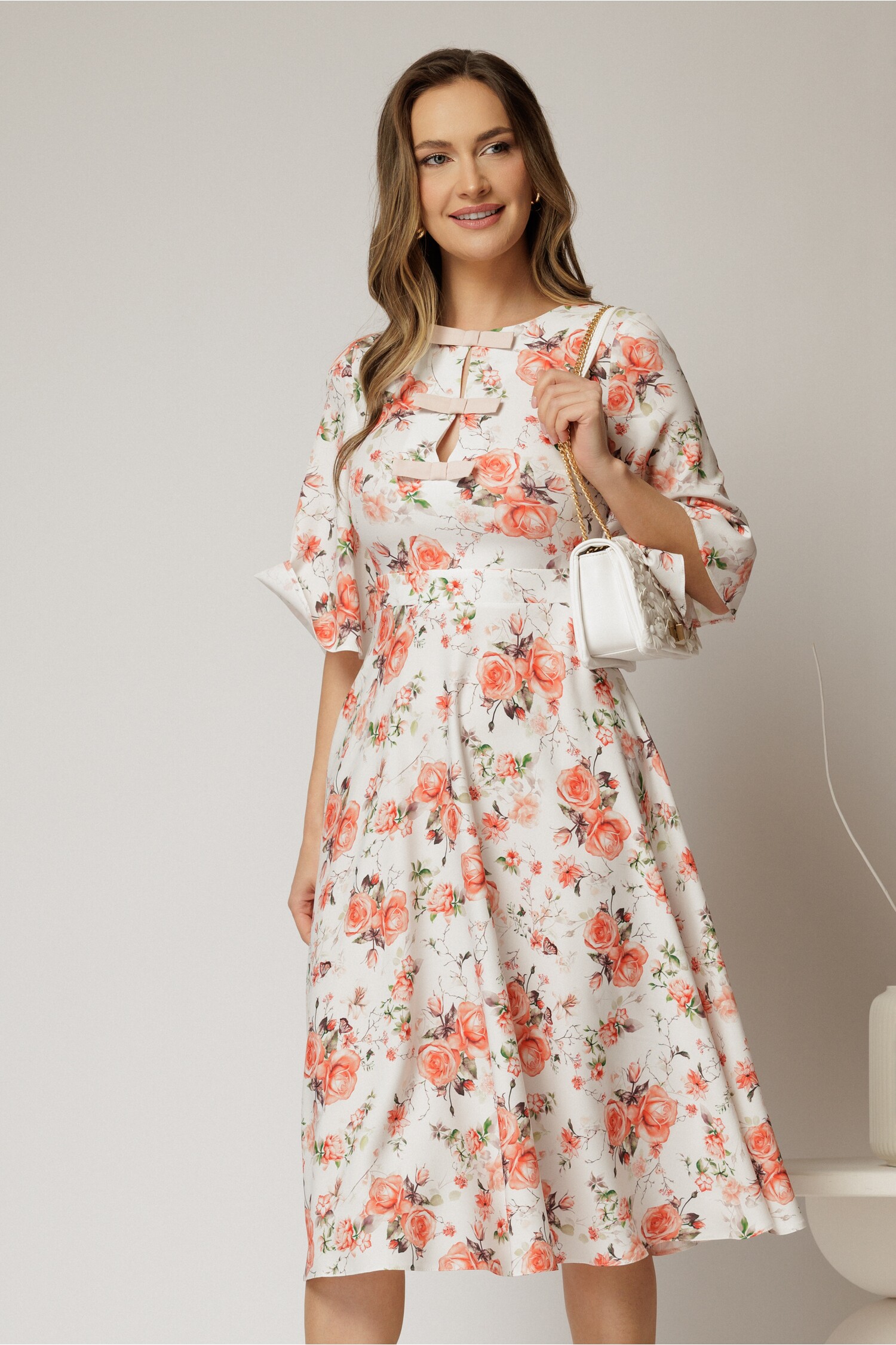 Rochie DY Fashion Midi Oranj cu Maneci Evazate