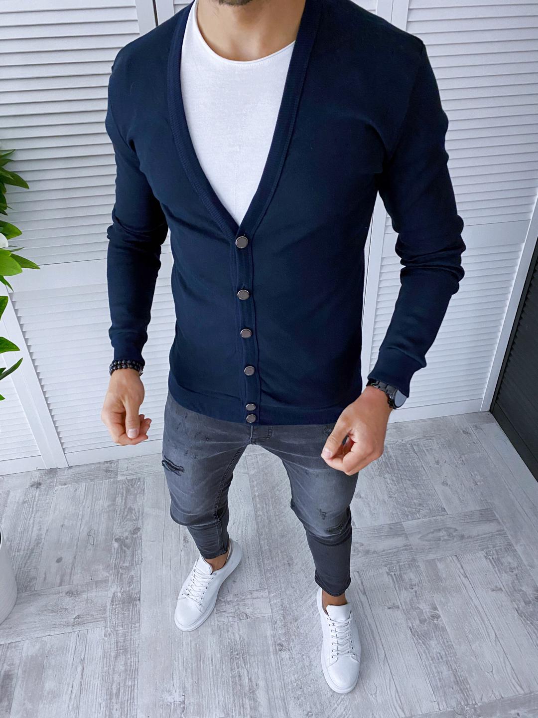 Bluza barbati slim fit bleumarin eleganta