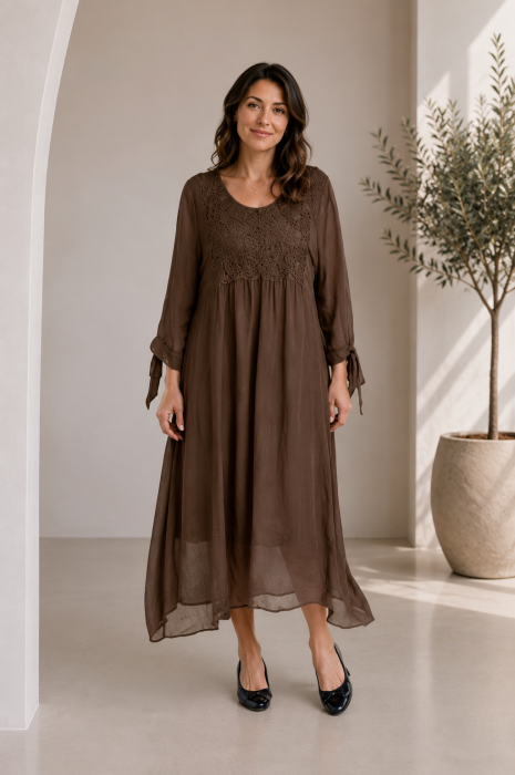 Rochie Maro Lungă Mătase & Dantelă | Shopika - imagine 2