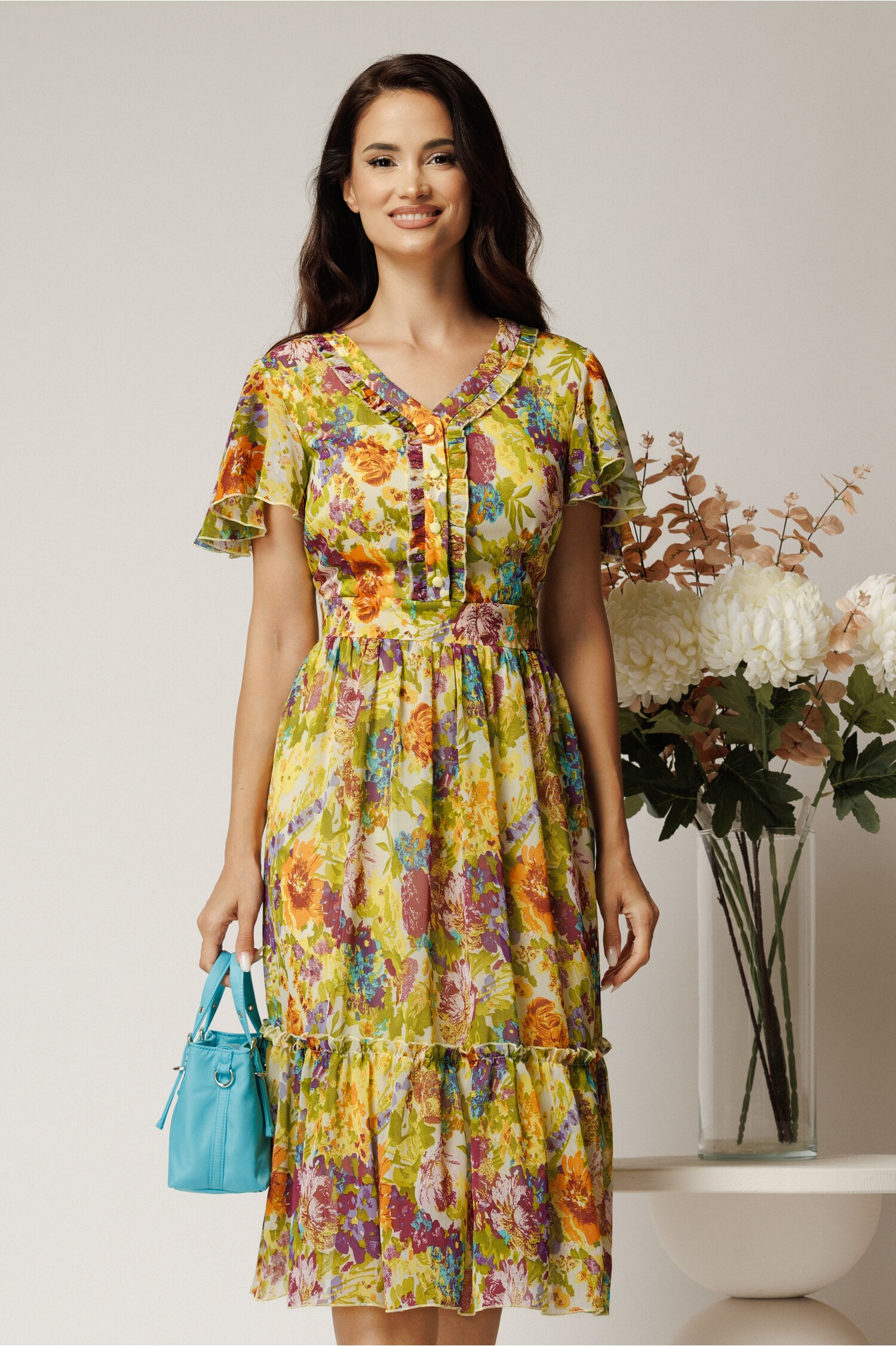 Rochie Midi Verde Voal Cununie Civilă