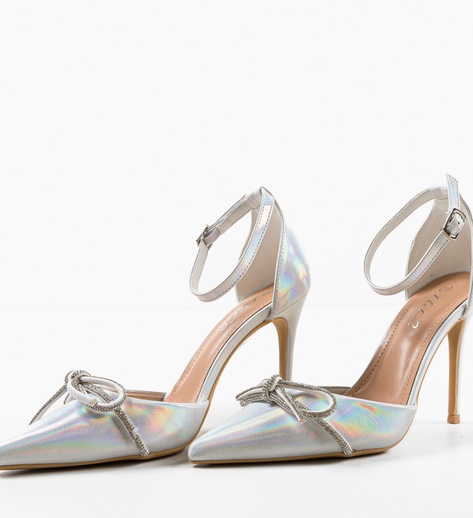 Pantofi Dama Albi Eleganți cu Toc - imagine 6