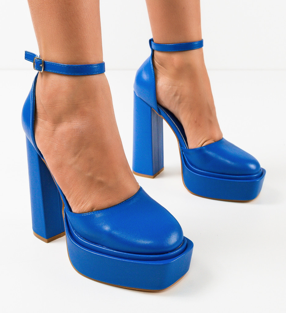 Pantofi dama Hanke Albastri cu Toc Eleganți - imagine 4