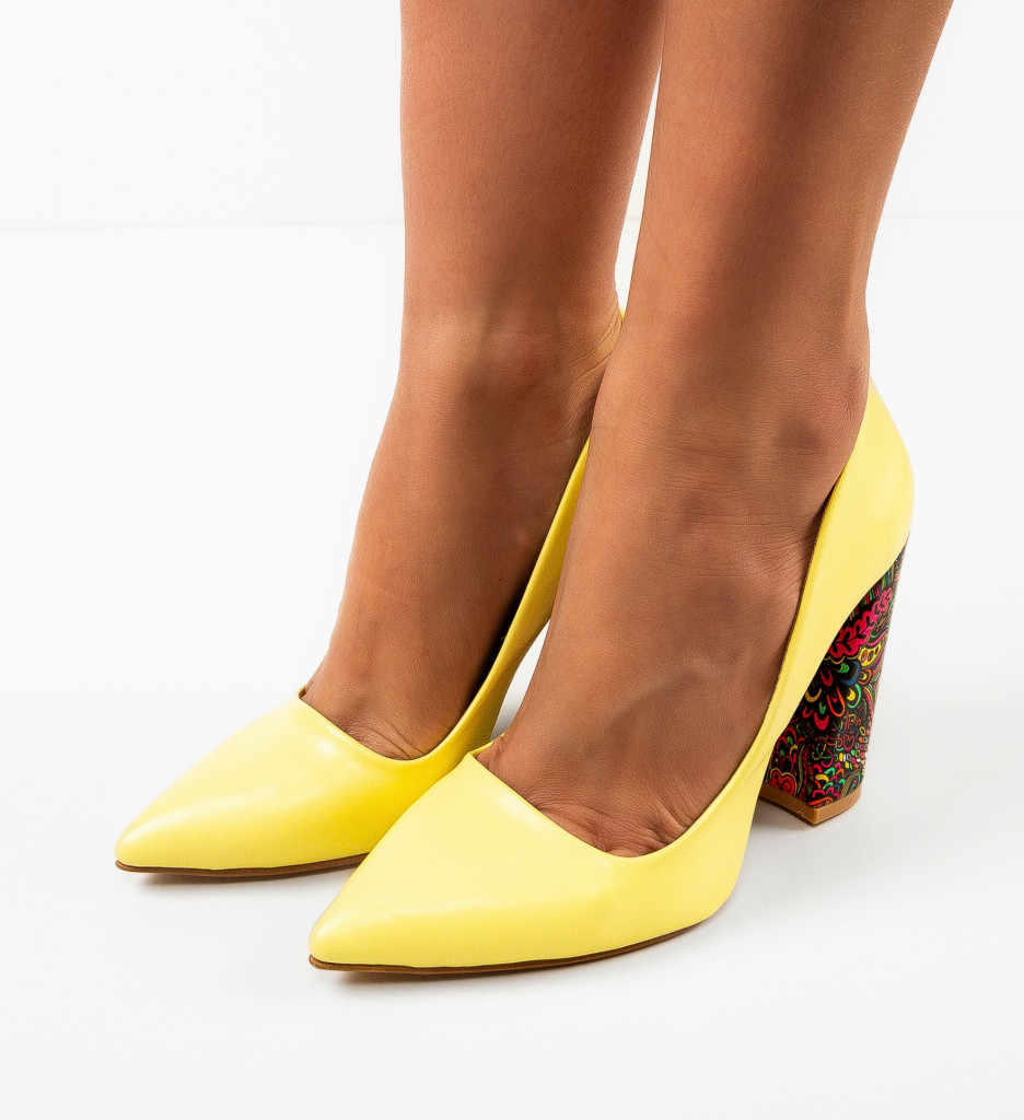 Pantofi Dama Monina Galbeni cu Toc Eleganți