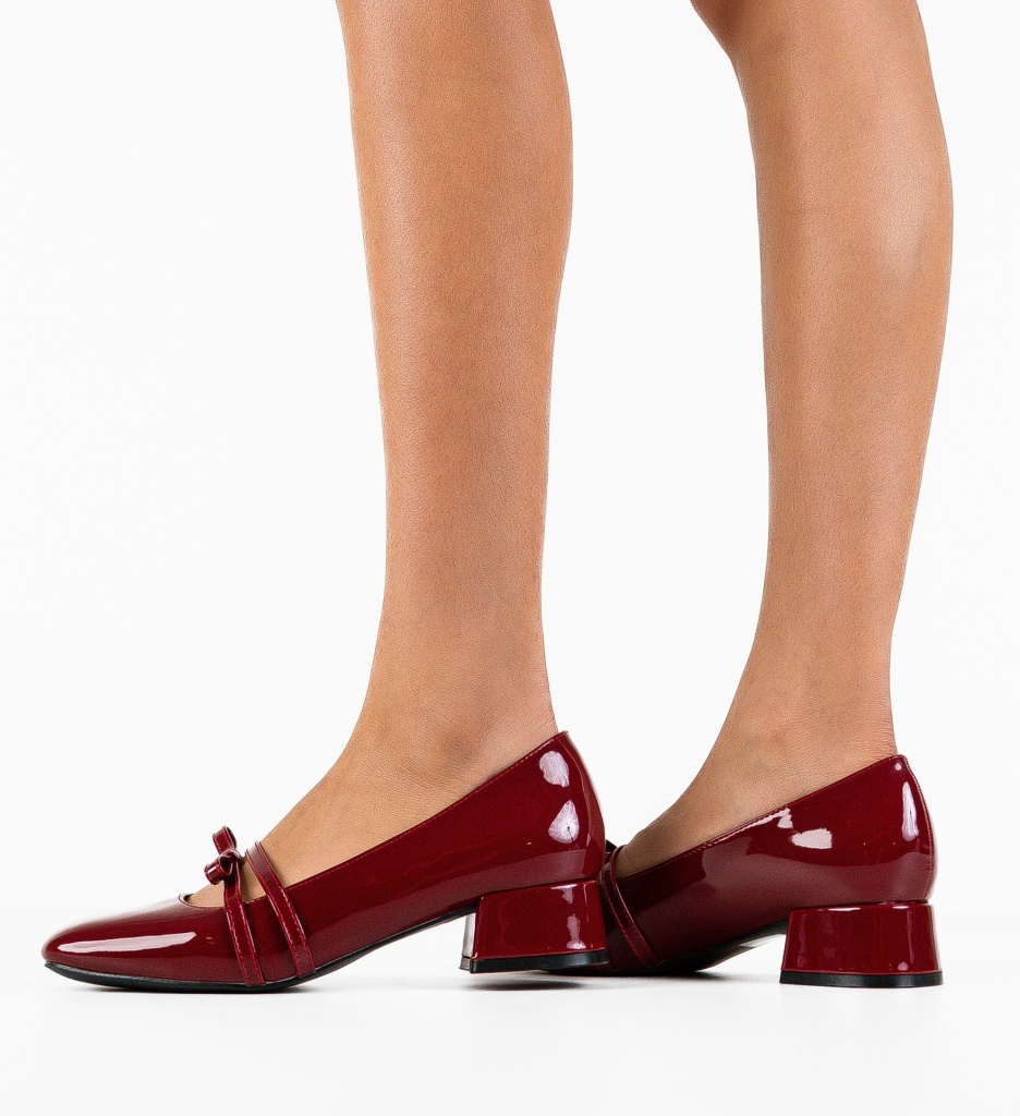 Pantofi Tospe Grena Eleganți cu Toc - imagine 3