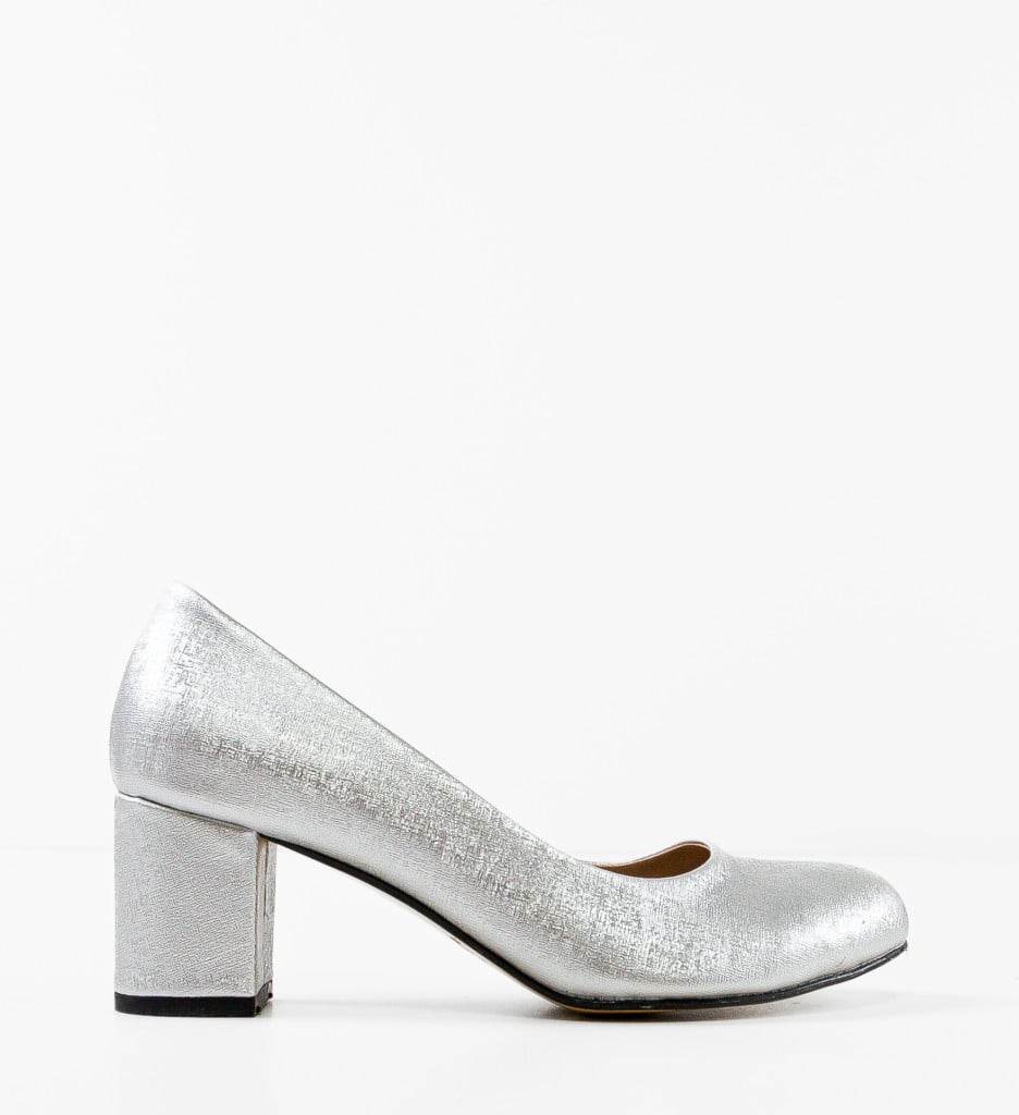 Pantofi Argintii cu Toc Elegant - imagine 5