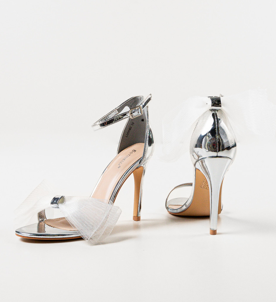 Sandale Dama Roxom Argintii cu Toc Elegant - imagine 5