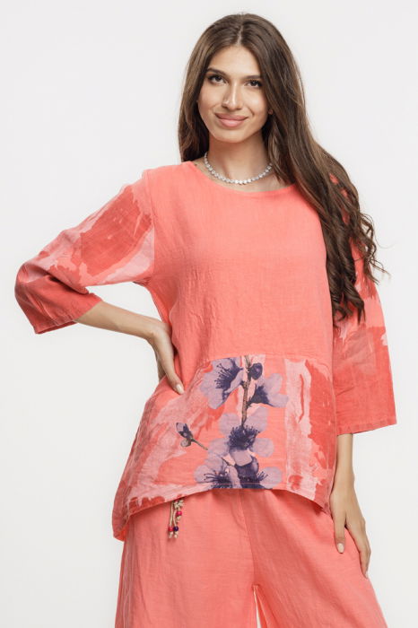 Bluză In Corai Floral Shopika | Croială Modernă
