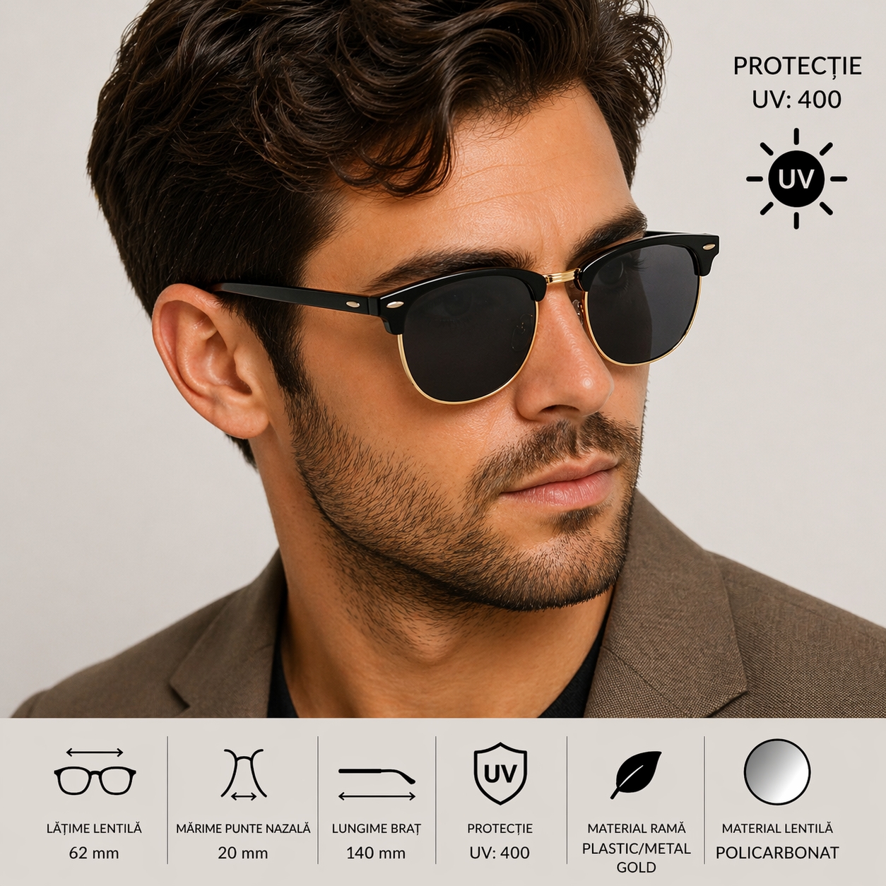 Ochelari Soare Picadili UV400 Negru/Auriu - imagine 3