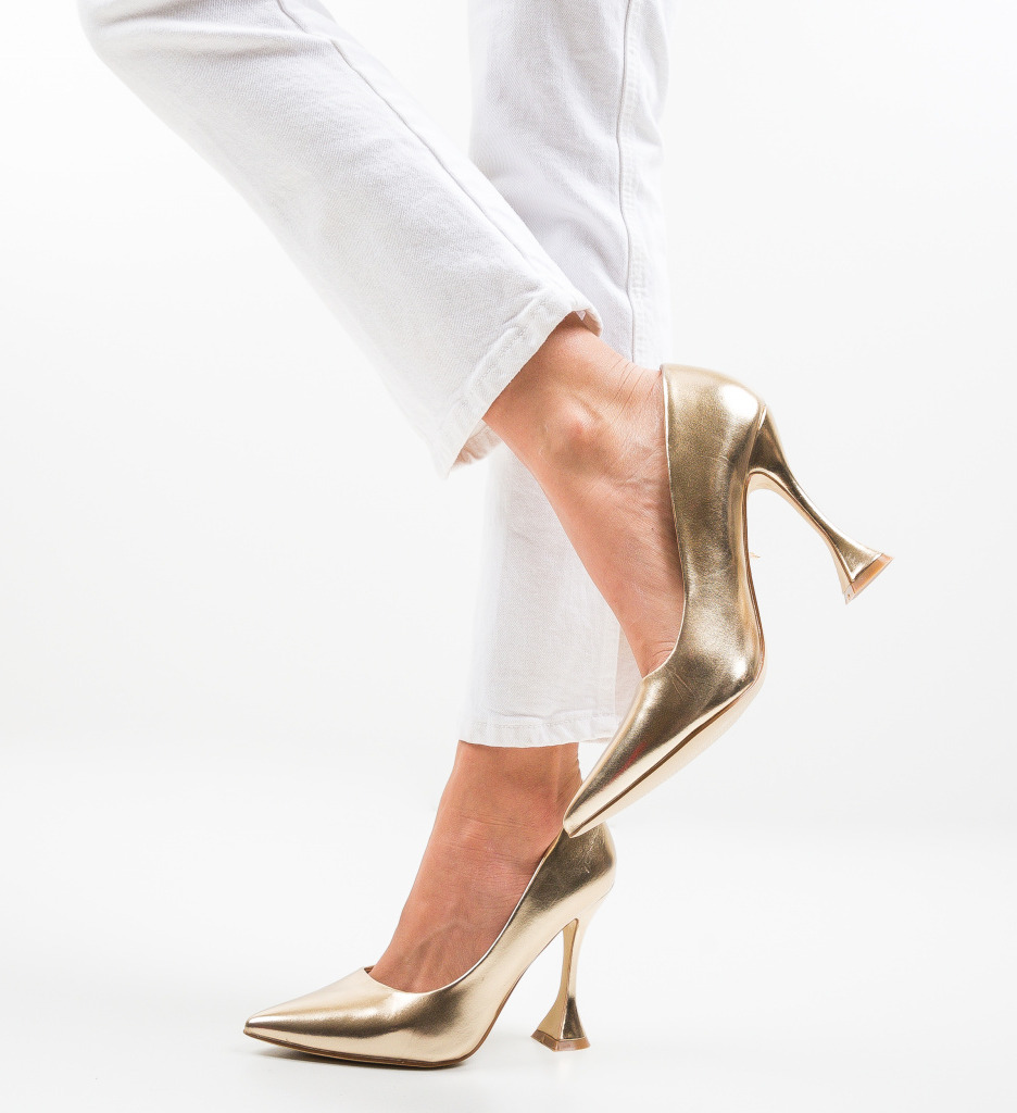 Pantofi Lena Aurii cu Toc - Eleganță și Stil - imagine 3