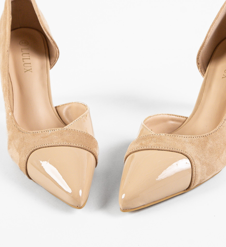 Pantofi Dama Bej Eleganți cu Toc - imagine 7