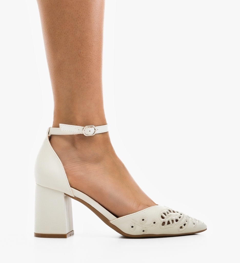 Pantofi cu Toc Hahey Albi Eleganți - imagine 4