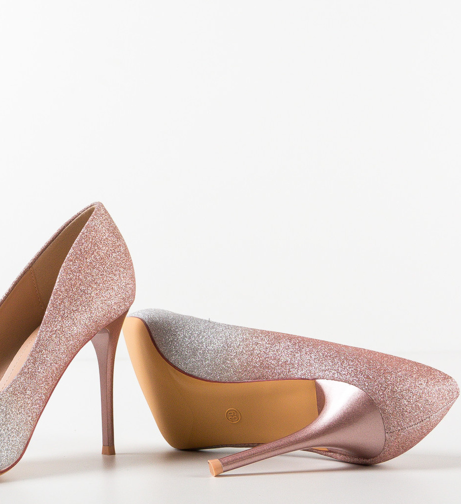 Pantofi dama aurii eleganti cu toc - imagine 8