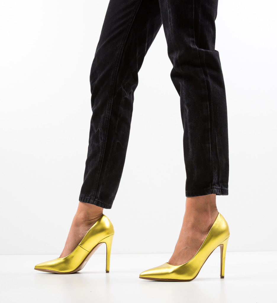 Pantofi Kaci Galbeni cu Toc Eleganți - imagine 2
