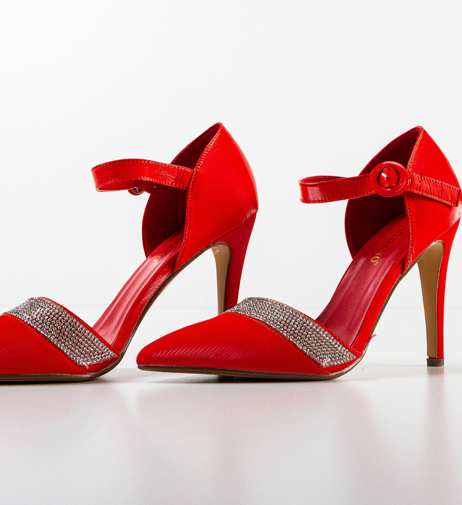 Pantofi Dama Sidra Rosii cu Toc Elegant - imagine 6
