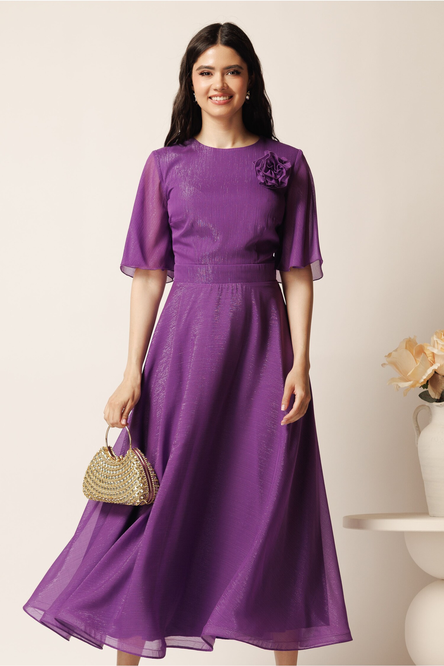 Rochie DY Fashion mov eleganta cu lurex