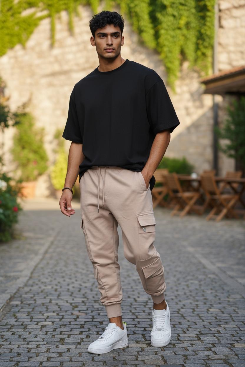 Pantaloni Trening Cargo Crem Conici | Moderni si Confortabili