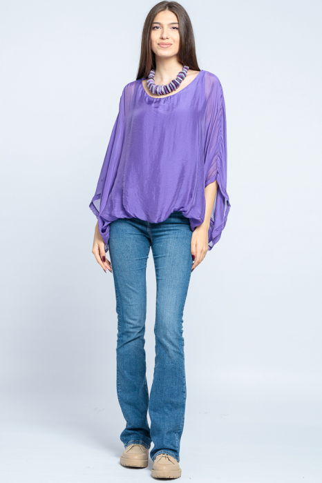 Bluza mov Shopika | Mâneci fluture elegant