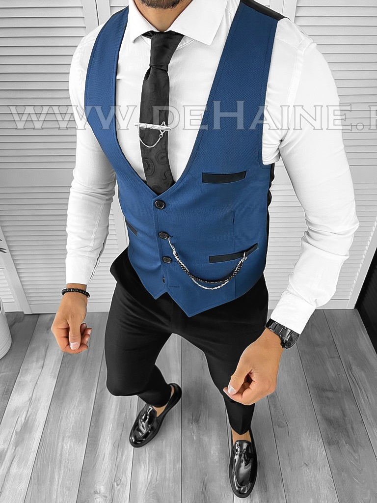 Vesta Eleganta Slim Fit Barbati - Model Bleumarin