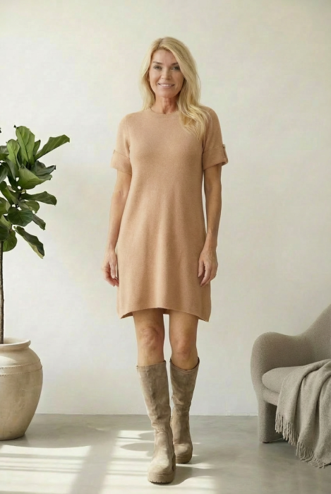 Rochie Tricotată Elegantă Camel | Shopika