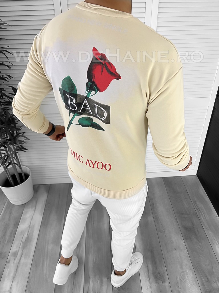 Bluză Bărbați Bej Bumbac Imprimeu Spate