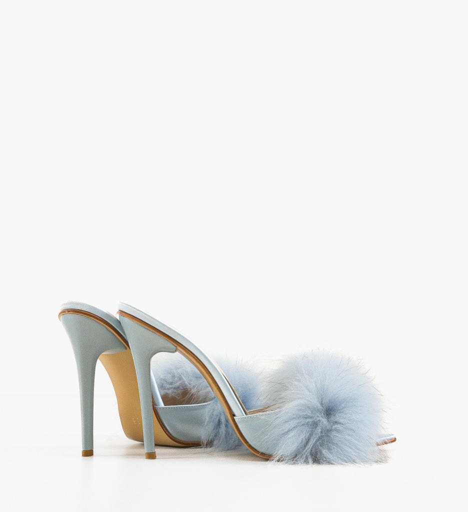 Saboti Dama Puffo Albastri cu Toc Elegant - imagine 4