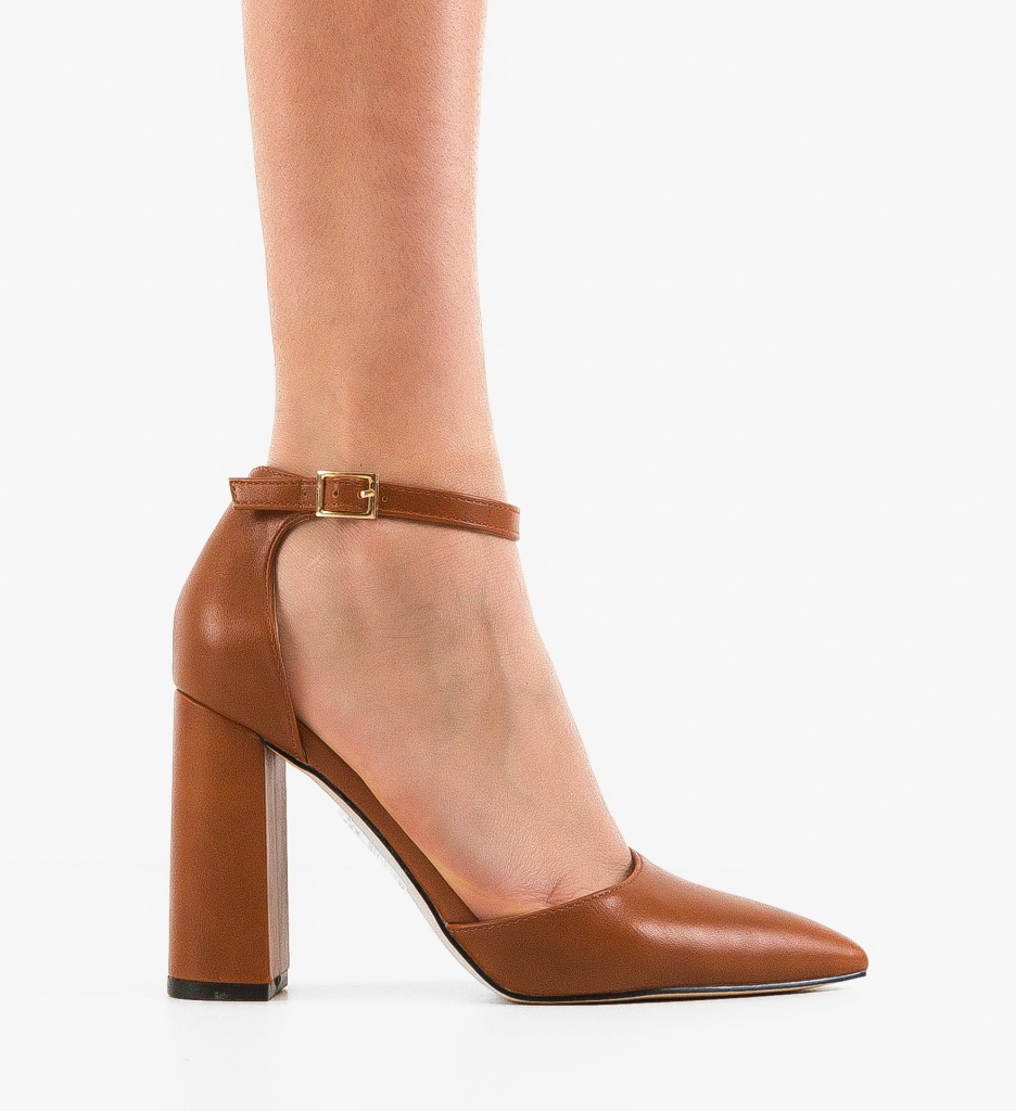 Pantofi dama Saira Camel cu toc elegant - imagine 7