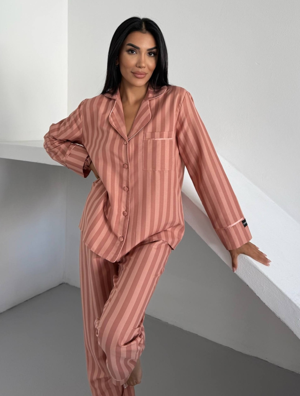 Set Pijama Dama Delis Peach, 2 Piese, Stil Elegant - imagine 2