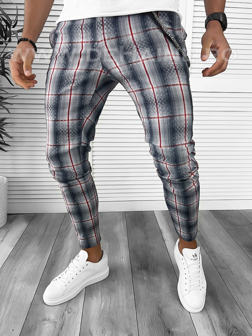 Pantaloni Bărbați Carouri Regular Fit Bumbac