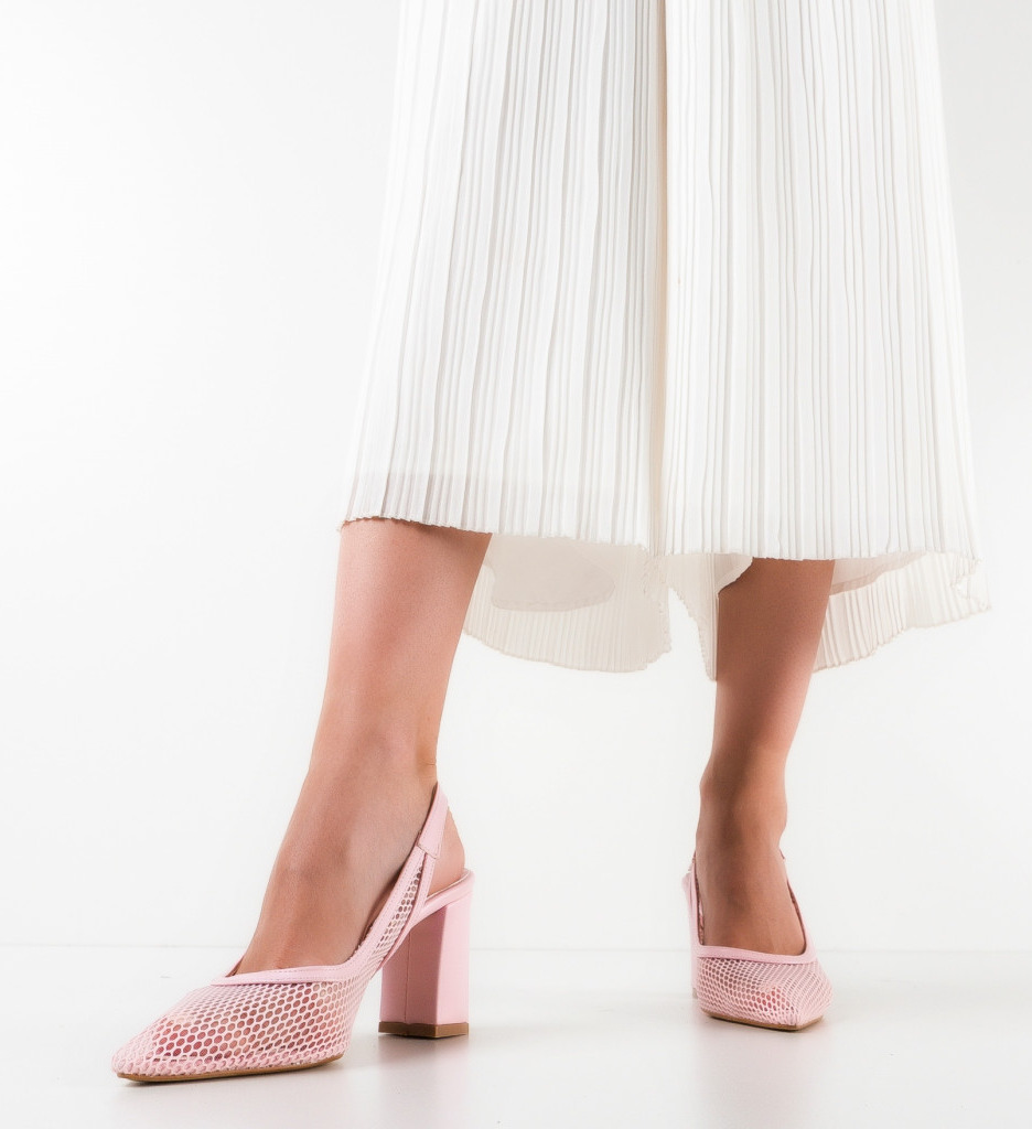 Pantofi Dama Caresy Roz cu Toc Eleganți - imagine 2