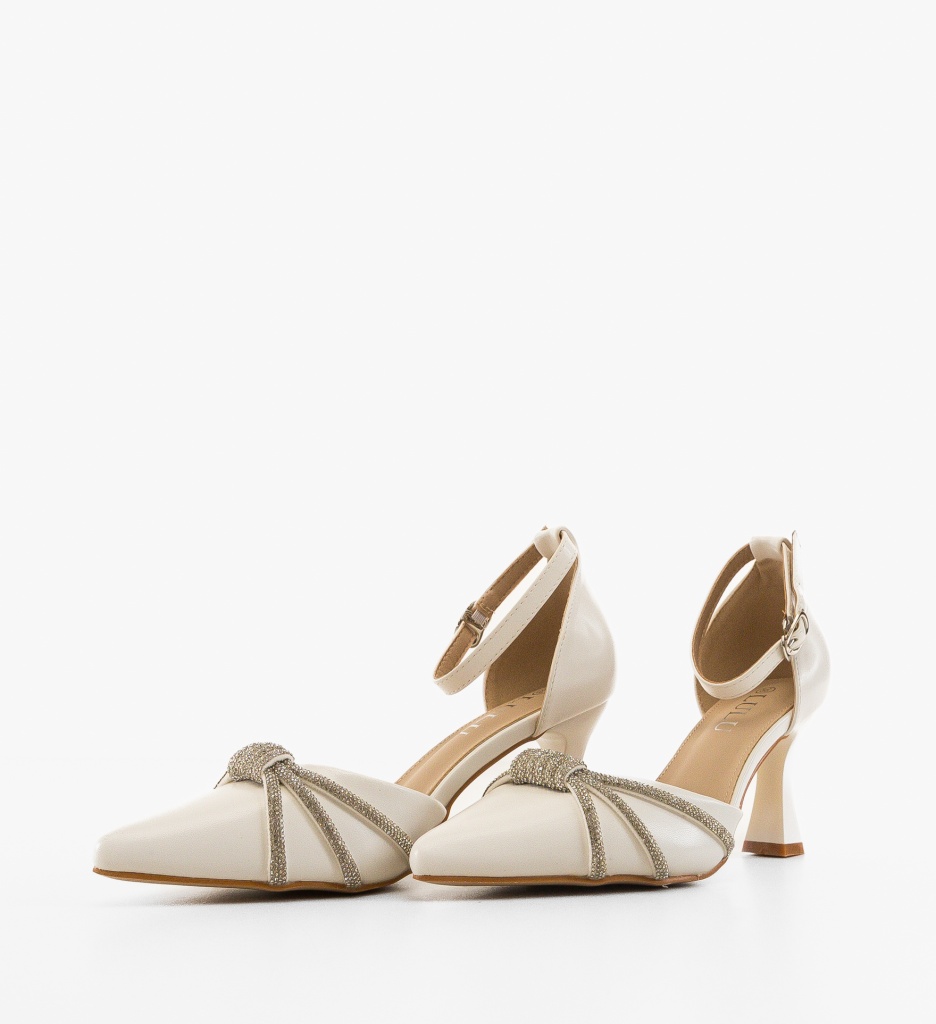 Pantofi Stanle Albi Eleganți cu Toc - imagine 2