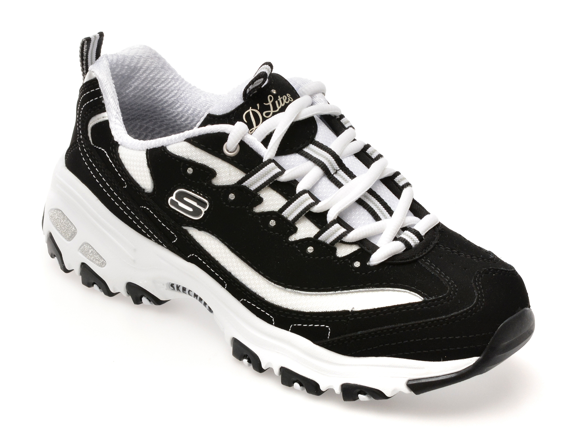 Pantofi Skechers D'Lites Alb-Negru Confort - imagine 2