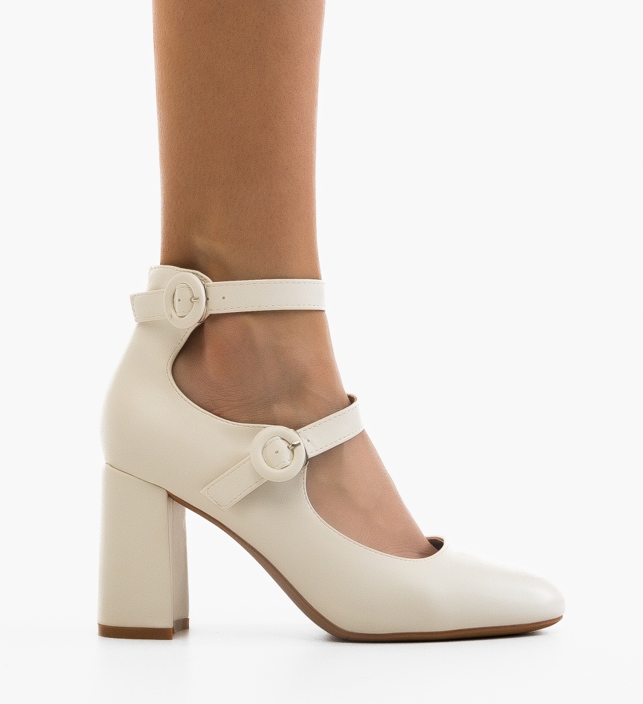 Pantofi Dama Rasthe Albe cu Toc Eleganți - imagine 4
