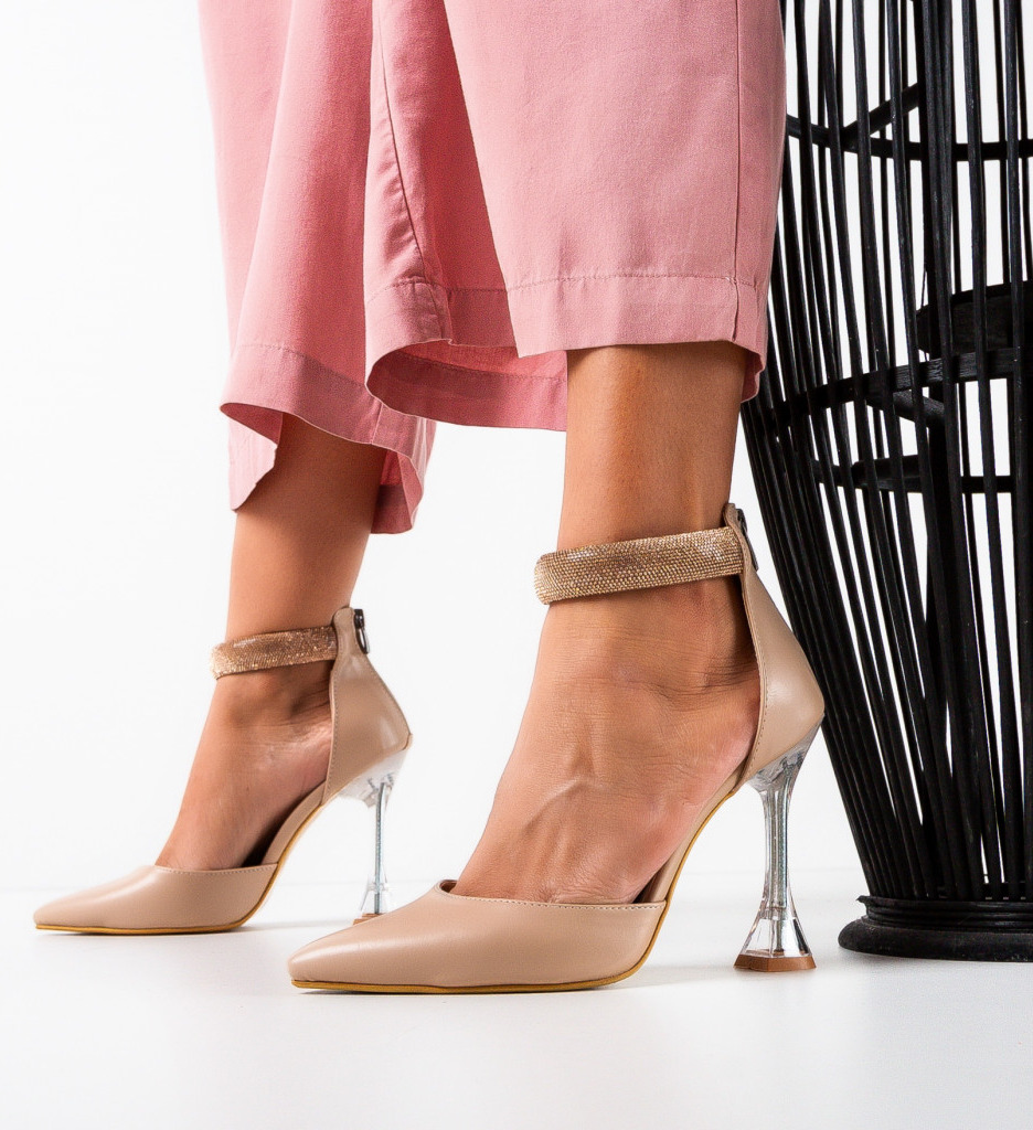 Pantofi dama Romina Bej cu toc elegant